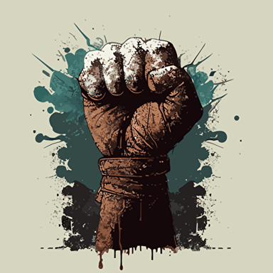 A vector art rendering of a fist wearing full-length gloves, with a gritty and textured look, front view