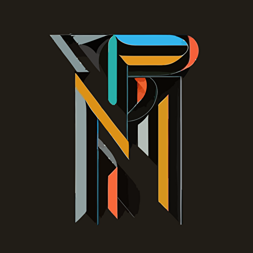 a flat vector logo, of a merged letter T and a letter N, line, 1980s style, on black, flat, vector by Pablo Picasso