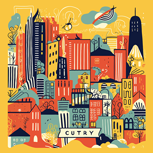 i city themed card back design that is non-directional in fun primary colours with a vector art style
