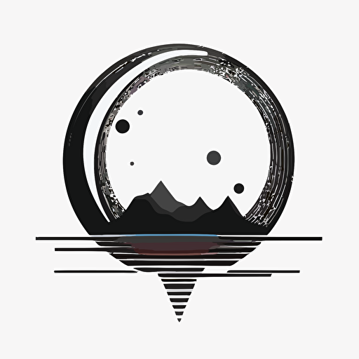 logo symbol, Sunrise over planet in space, extremely simple geometric shapes, stamp, black and white, vector, minimalistic,