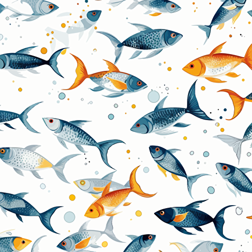 small little fishes swimming white background ,vector , fishes has pattern on them ar 16:9
