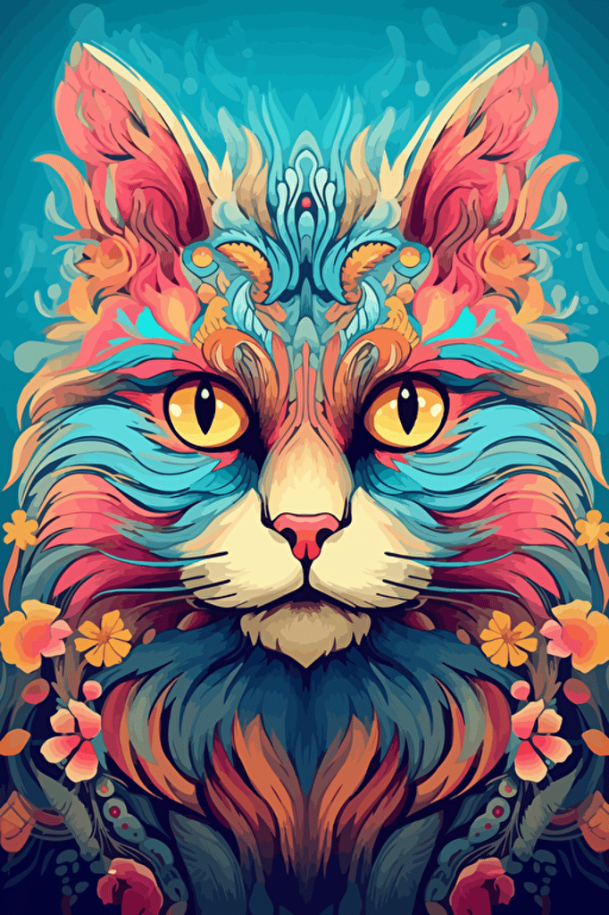colorful svg vector drawing, a beautiful cat ::3 colorful svg vector drawing, a vase full of flowers