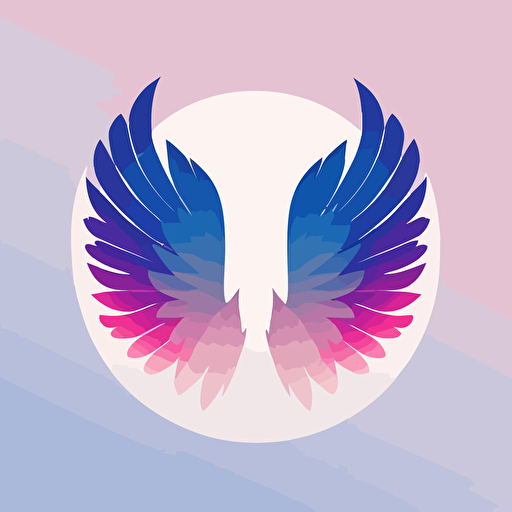flat vector logo of circle, the simple wings inside, blue pink gradient, simple minimal, by Ivan Chermayeff