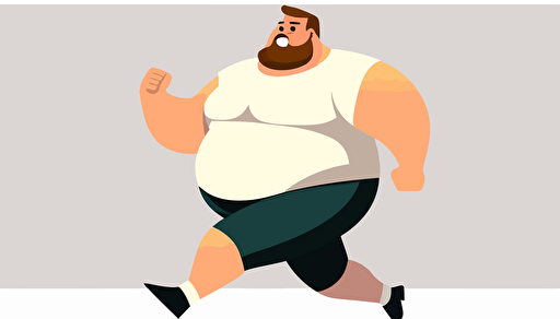 a big man running to the camera, front view, fullbody, dynamic, simple vector illustration, flat design, isolated element, simple white background,