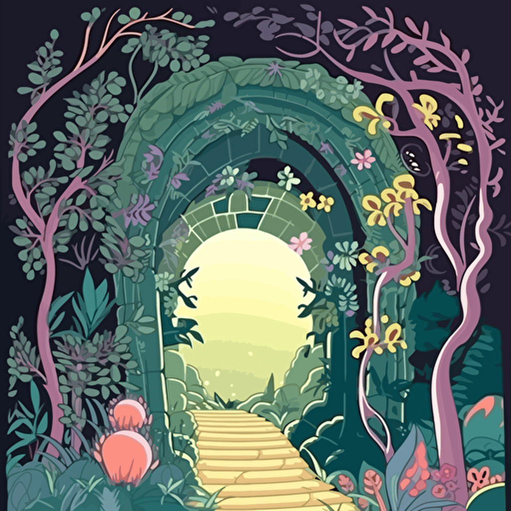 an entrance to eden's garden, 2d, vector art