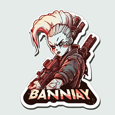 bad bonny, , sticker, vector, white backgraund, contour, cartoon style, Watercolor,Cyberpunk
