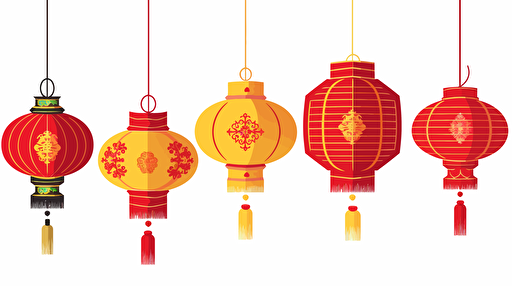 chinese celebration lanterns hanging + vector illustration + white background