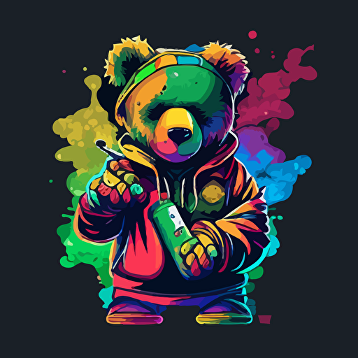 vector art image of a colorful teddy bear smoking marijuana dressed in hip hop attire