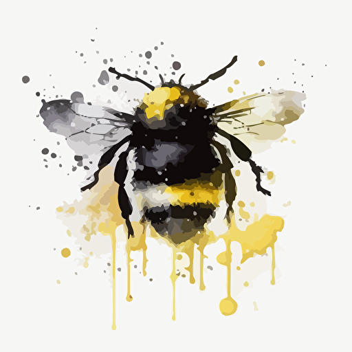 bumble bee, water colours, vector art, minimilistic, pure white background