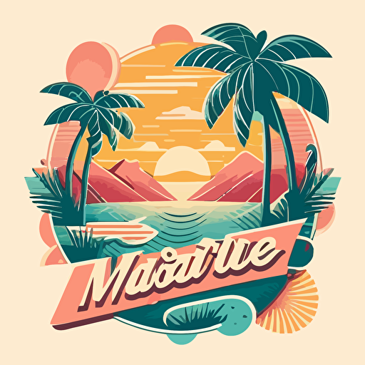 Vacation vibes motif, retro aesthetics, vector image, sticker, pantone color scheme. The final piece should exude a warm, holiday