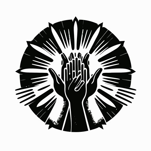 iconic logo of hands holding, retro pictorial, black vector on a white background