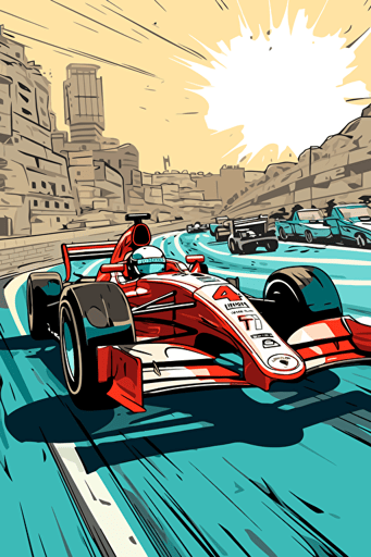 F1 car racing sport event in cartoon vector style,