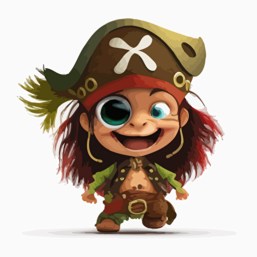 A saturated colorfull baby fur jack sparrow, goofy looking, smiling, white background, vector art , pixar style
