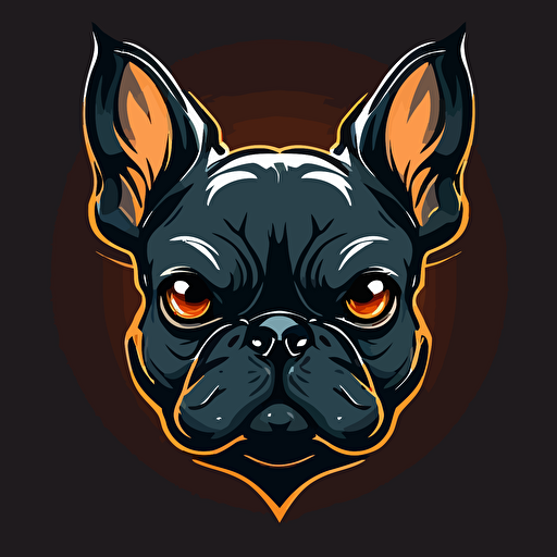 angry dark french bulldog head, cartoon eyes, vector logo, vector art, emblem, simple, cartoon, 2d