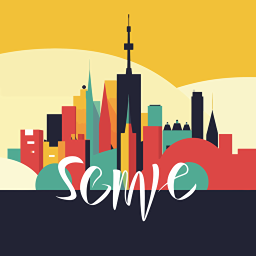 a basic city themed card back design in a ambigram design, fun primary colours with a vector art style