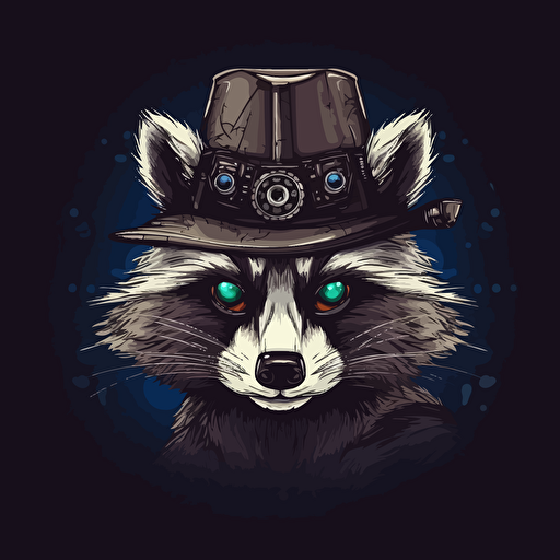 a robotic raccoon wearing a black hat, company logo, vector art, hacker