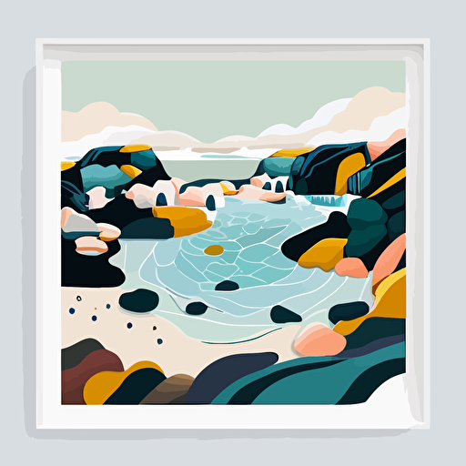 tidepool on the west coast, minimalist design, fun vibe, vector, 2d, flat, 8 colors