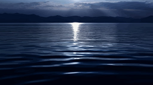 light reflexions on greek sea, gentle wind, regular patterns, late evening on a clear night, silver dark indigo and white, crisp, vectorial,