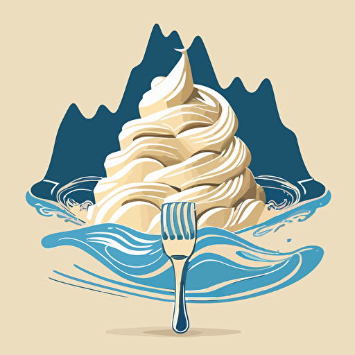 Vector logo of a mountain that looks like a whisk topped with whipped cream in blue and vanilla colors