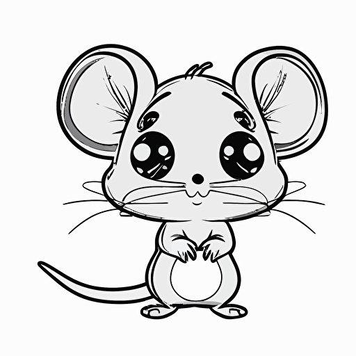 cute mouse in farm, big cute eyes, pixar style, simple outline and shapes, coloring page black and white comic book flat vector, white background