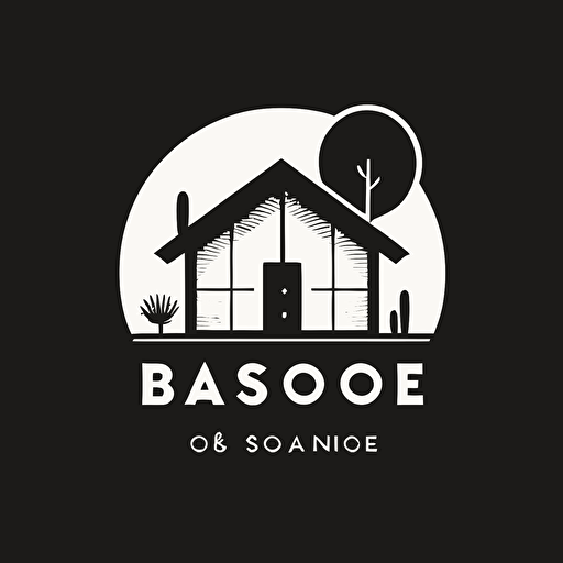 design a mid century modern furniture retail store logo name Bao House. The logo displayed under a simple house shape vector. Black and White