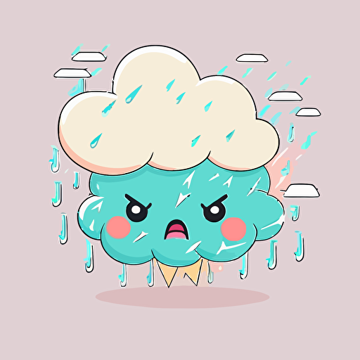 cute cloud kawaii style, angry storm cloud with thunder, vector clipart