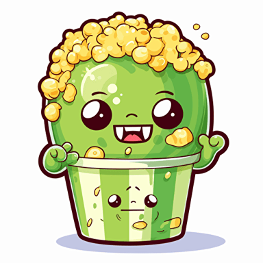 sticker design, super cute pixar pickle and pixar tub of popcorn, vector