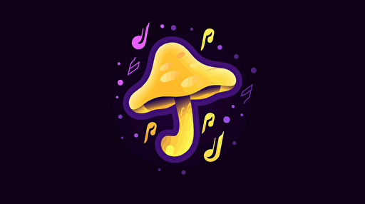 a minimal vector logo of a pastel purple and yellow mushroom merged with a music note