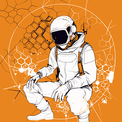 2D vector Honey in minimalism cyberpunk style. Colors: orange & white background