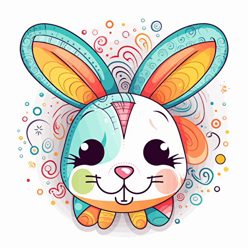 sticker, cute happy colorful bunny, vector, contour, white background