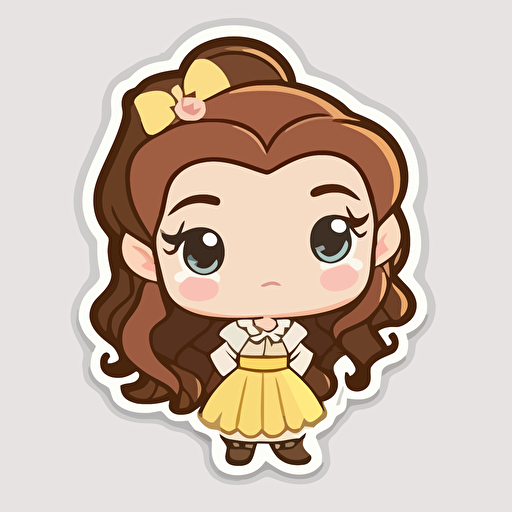 Disney princess belle chibi sticker style vector transparent background