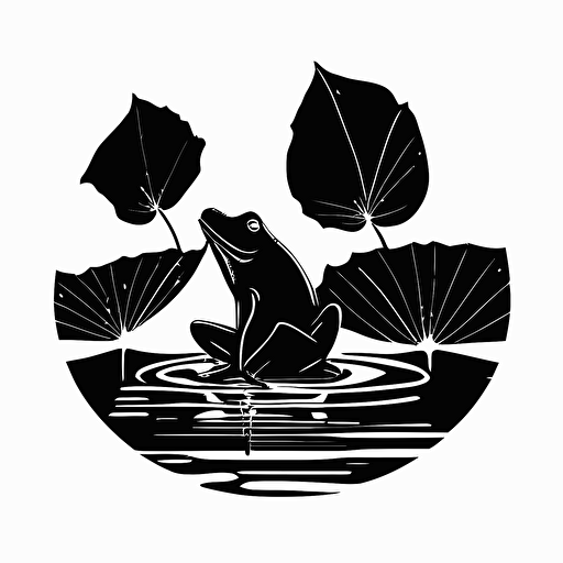 minimalist iconic logo of a frog sitting on a Lilly pad, black vector, on white background
