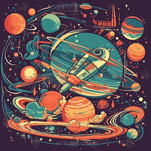 space background, cartoon illustration, colors, Vector illustration, retro colors