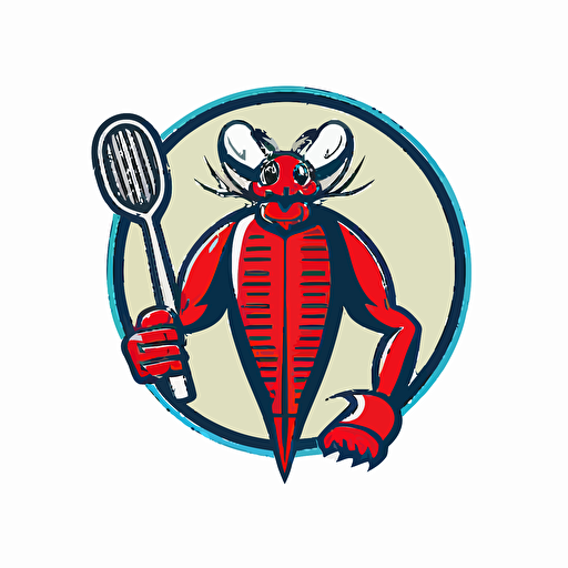 a sports mascot logo of a red lobstah with paddle ping pong, simple, vector