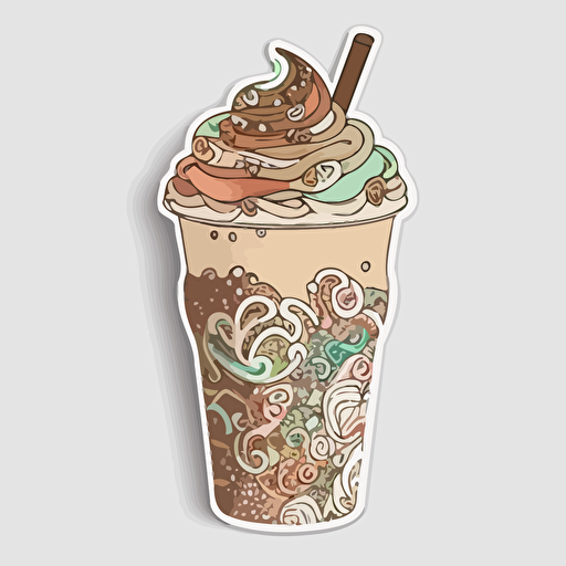 Latte, Sticker, Lovely, Flashy Colors, Disney Pixar, Contour, Vector, White Background, Detailed