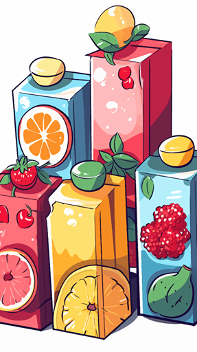 vector art of a juice carton illustration stickers, vivid colors, colorful, pastel cute colors, white background