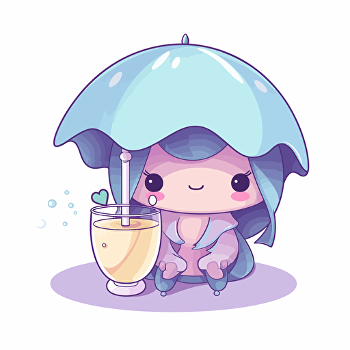 Kawaii umberella drink ddecorator, flat, 2D, vector, 16 colors, white background, in anime chibi style