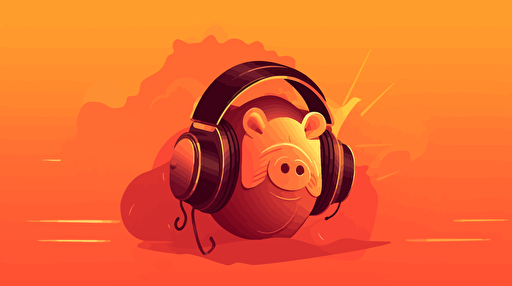 An illustration in warm tones of a piggy bank wearing a headset, symbolizing cost-effective interview assistance vector art, inspired by Emiliano Ponzi, in front of an orange background, blurry and dreamy illustration, full width, thumbnail