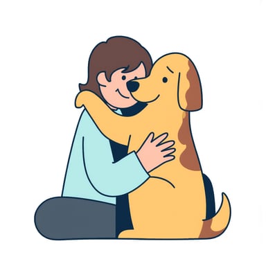 a person hugging a dog