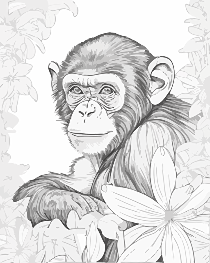 Coloring page for adults, mandala chimpanzee, no text, high detail, lineart, vector, no shading,
