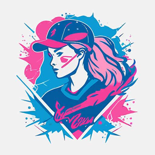 a flat vector sports logo for a girls softball team, using blue and pink,