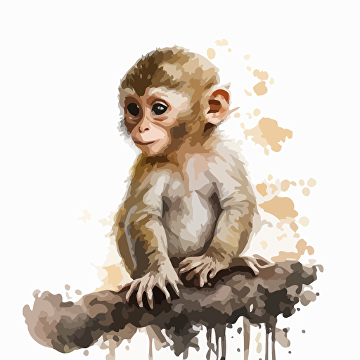 baby watercolor monkey vector,comic style, white background