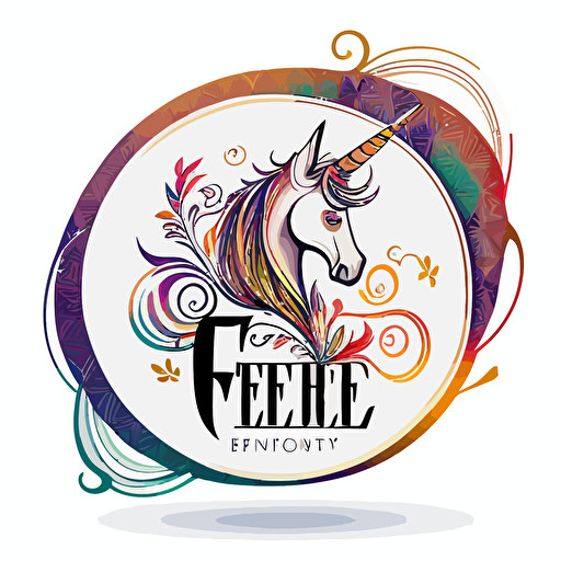 Abstract logo marks,modern digital logo, with the letter "e" ,with unicorn, mandala color,white background,Vector,