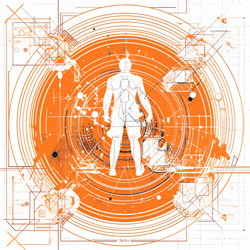 2D vector GOAL in geometry cyberpunk style. Colors: orange & white background