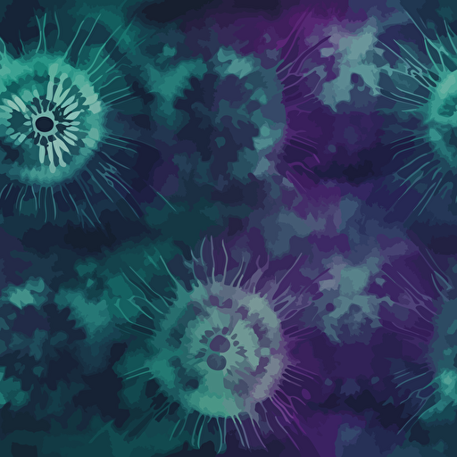 tie dye digital paper in purple, petrol and green; vector seamless background,