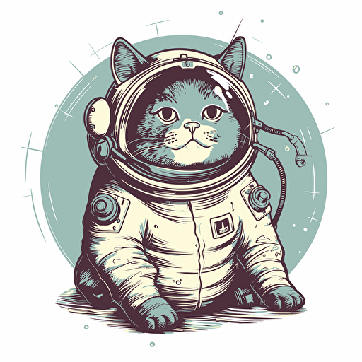 vector illustration of funn, happy fat cat with a space helmet on his head