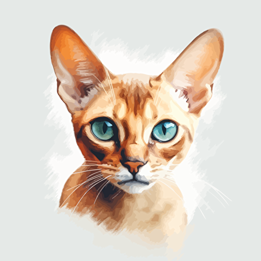 White background, color Pencil sketch by Leng Junm, head, big eyes, vector of a cute happy,Abyssinian::2, cat::2, smile,