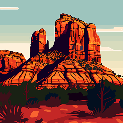 detailed flat vector image of the buttes in sedona, high resolution, stylistic collage