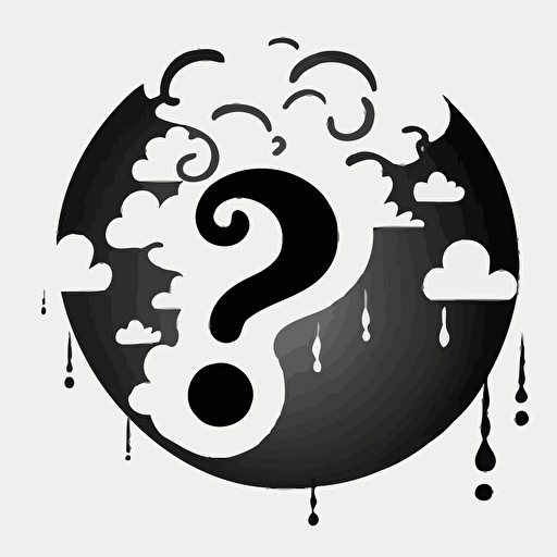 A simple thought cloud with a runic question mark in it, indicating mental confusion, black and white, vector, flat, svg, dnd style