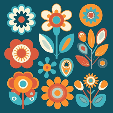 Retro pattern of orange and teal flowers